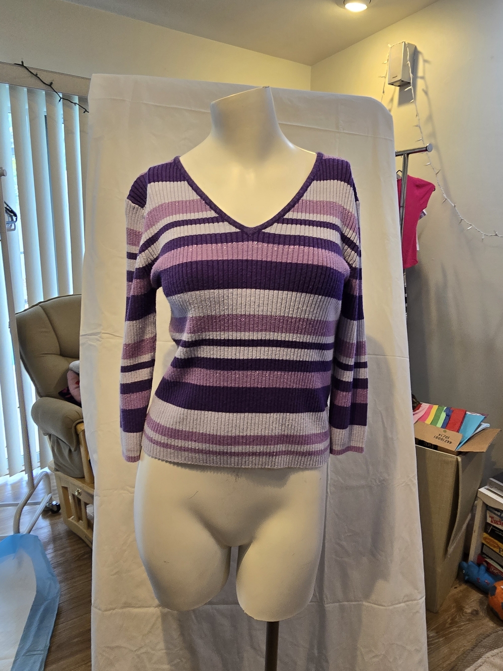 Energie Purple & Lavender Striped V-Neck Sweater